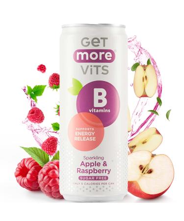 Get More Vits - B Vitamins Sparkling Apple & Raspberry Flavoured Spring Water (12 x 330ml) Supports Energy Release Tackle Tiredness & Fatigue Natural Flavours Sugar Free Low Calorie Vegan