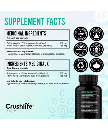 Crushlife Nutrition Organic Ashwagandha With Black Pepper - 60 Capsules - Buy Online on GoSupps.com