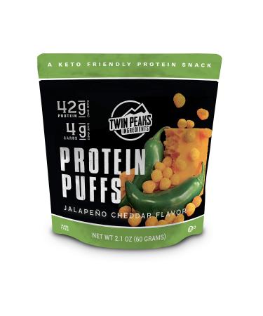 Twin Peaks Low Carb, Keto Friendly Protein Puffs, Jalapeno Cheddar 2 Servings, 3 Pack (60g, 42g Protein, 4g Carbs)