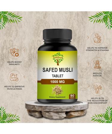 SunNature 1000 mg Safed Musli Tablets| Pure & Natural Herbal Supplement for Men & Women | Plant Based Gluten Free | GMP Certified Free from Chemical & Preservative | 90 Tablets 45 Days Supply - Buy Online on GoSupps.com