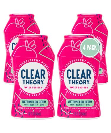 Clear Theory Water Flavoring Drops with Electrolytes, Water Enhancer Liquid Flavored Water Drink Mix, Hydration for Kids, Vegan, Gluten Free, Low Calorie, Watermelon Berry, 4 Pack, 1.62 Fl Oz Bottles