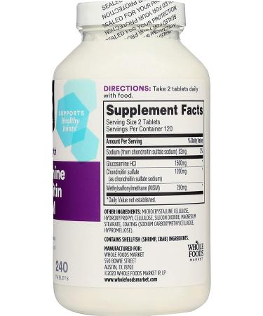 365 by Whole Foods Market Glucosamine Chondroitin X Strength MSM 240 Tablets - Joint Support Supplement - Buy Online on GoSupps.com