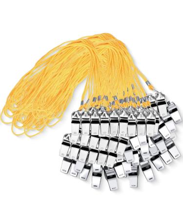 Kingdder 100 Pcs Metal Referee Coach Whistle Stainless Steel Sports Whistles with Lanyard Whistle Emergency Loud Sound Whistle for Teachers Polices Outdoor Sports School Soccer Football Yellow
