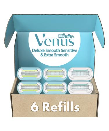 Gillette Venus Womens Razor Blade Refills,Venus Extra Smooth 4 Count and Venus Deluxe Smooth Sensitive 2 Count, 6 Total Refills 6 Refills