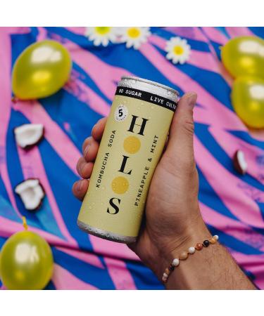 HOLOS Kombucha Soda - Pineapple & Mint 250ml x 12 Cans | No Sugar, Live Cultures, Vegan, Gluten-Free - Buy Online on GoSupps.com