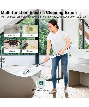 Cordless Spin Cleaning Brush Electric Spin Scrubber with 8 Replaceable Brush Heads and Adjust Extension Handle LED Light Real-time Power Display 3 Speeds IPX7 Waterproof Shower Scrubber - Buy Online on GoSupps.com