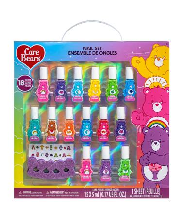 Care Bears 15 pcs Non-Toxic Nail Polish Set for Kids with Stickers & Toe Spacers | Peel able & Quick Dry | Birthday Gifts for Ages 3+ by Townley Girl