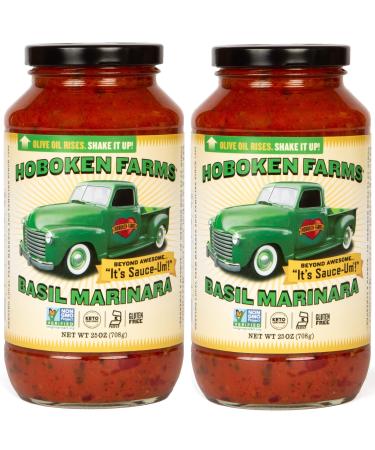 Hoboken Farms Basil Marinara Gourmet Sauce - No Sugar Added, Non GMO Project Verified, Kosher, Vegan, Plant Based, Keto & Paleo Friendly (2-Pack)