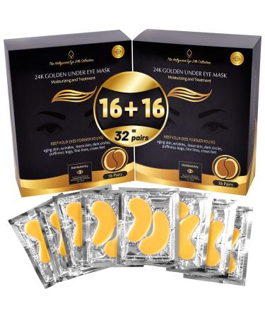 Bisou Bisou Bisou 24K Gold Under Eye Mask | Under Eye Treatment for Women | Collagen Eye Pads | Eye Patches 16 Pairs Per Pack (2 packs)