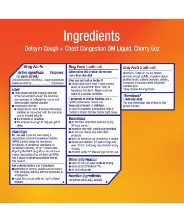 Delsym Cough + Chest Congestion DM Liquid Cherry - 6 oz, Pack of 3 - Fast Relief Formula - Buy Online on GoSupps.com
