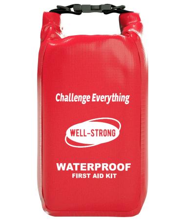 WELL-STRONG Waterproof First Aid Kit Roll Top Boat Emergency Kit with Waterproof Contents for Fishing Kayaking Boating Swimming Camping Rafting Beach Red Ws011-red