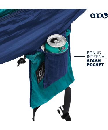 ENO SingleNest Hammock - Lightweight Portable 1 Person Hammock for Camping, Hiking, Backpacking, Travel - Seafoam/Navy - Buy Online on GoSupps.com