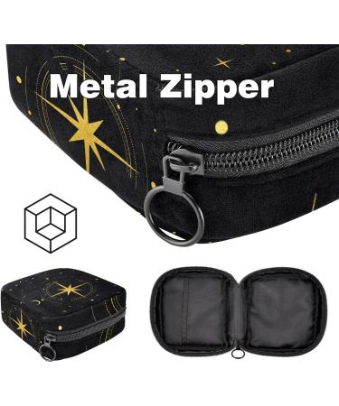 Menstrual Pad Bag with Zipper | Ladies Napkin Pouch & Tampon Collection Bag for Women & Girls - Moon Stars Black - Shop Internationally - Buy Online on GoSupps.com