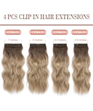 4Pcs Ombre Dirty Blonde Clip in Hair Extensions - 20Inch Full Head Curly Wavy Synthetic Hair - Buy Online on GoSupps.com