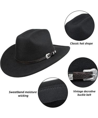 Western Felt Cowboy Hat for Women Men | Wide Brim Belt Buckle Fedora (Size 7 1/8) - Black - Buy Online on GoSupps.com