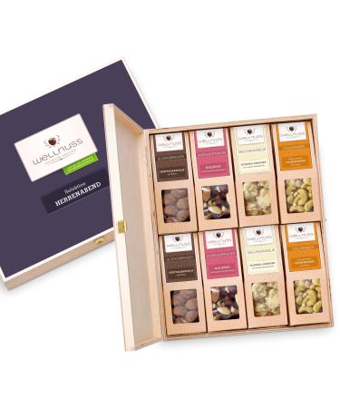 "Men's evening" gift set with noble nuts and chocolate |8 Premium snacks in the birch wood box |Gift for man friend father brother grandpa |Wellnut Premium Premium Selection 8 snacks in the birch wood box - Buy Online on GoSupps.com