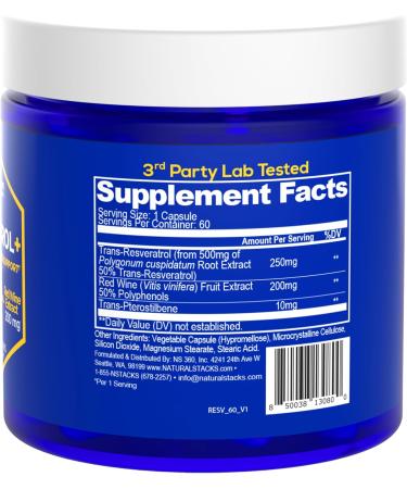 Resveratrol Supplement - 250mg Trans-Resveratrol & 10mg Trans-Pterostilbene - Antioxidants Supplement with 200mg Red Wine Extract - Extra Strength Aging Support - 60 Japanese Knotweed Capsules 60 Count (Pack of 1) - Buy Online on GoSupps.com