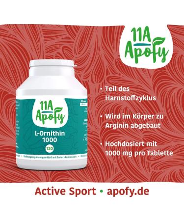 11A-Apofy L-Ornithine 1000 - Detox Support | No Titanium Dioxide | 120 Tablets - Buy Internationally - Buy Online on GoSupps.com