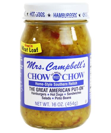 GOLDING FARMS Mrs. Campbell's All Natural Sweet Southern Chow Chow Relish, 16 Ounce Glass Jar