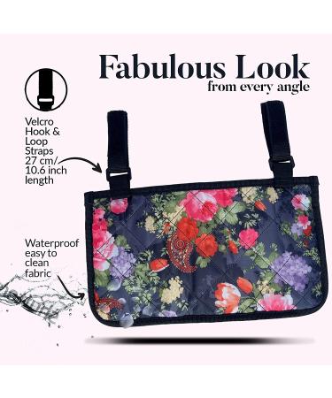 Wheelchair & Walker Bag with Armrest Back Handle - Waterproof Storage Pouches, Floral Design - Mother's Day Gift - Buy Online on GoSupps.com