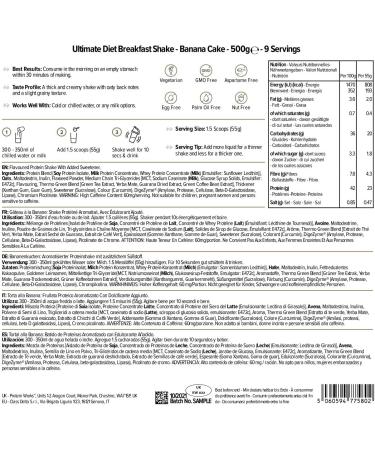 Protein Works Ultimate Diet Breakfast Shake | Low Calorie & High Protein | Banana Cake Flavor | 9 Servings - 500g - Buy Online on GoSupps.com