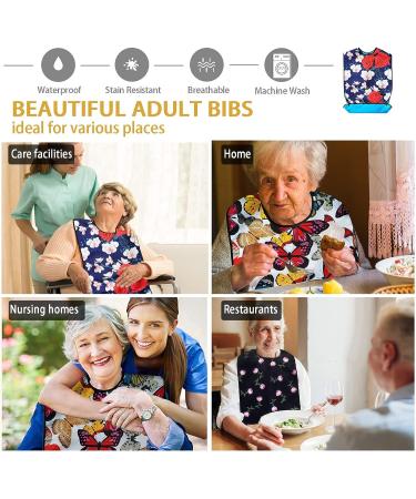 Pafusen 3 Pack Adult Bibs for Elderly Women - Reusable Clothing Protector with Crumb Catcher - Waterproof and Adjustable - Buy Online on GoSupps.com