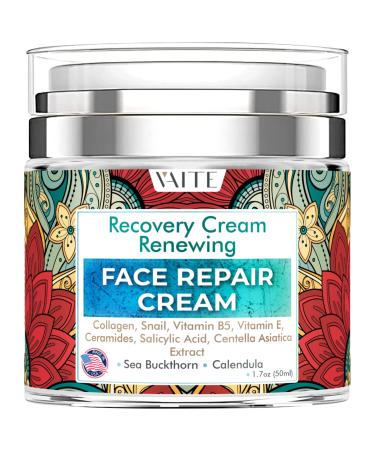 VAITE Best Moisturizer Face Repair Cream with Collagen Snail Vitamin B5 Vitamin E and Salicylic Acid for Men and Women Made in USA Night and Day use