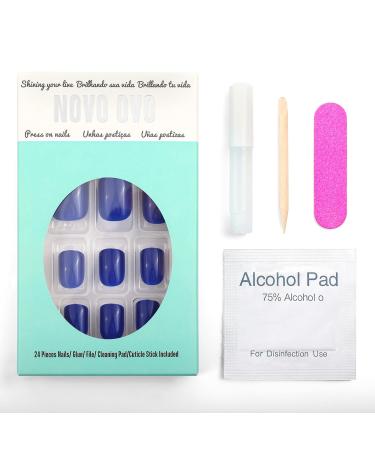 Novo Ovo Short Corner Oval Press-On Nails - Dark Blue Fake Nails | Sapphire Glue-On Artificial Fingernails for a Perfect Look - Buy Online on GoSupps.com
