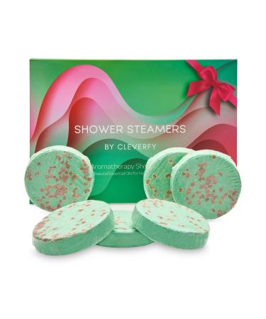 Cleverfy Aromatherapy Shower Steamers - Set of 6 Shower Bombs with Essential Oils for Relaxation and Nasal Congestion. Green Waves Set: Eucalyptus and Menthol Aroma 1oz 6 Count (Pack of 1)