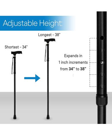 Folding Adjustable Lightweight Aluminum Offset Walking Cane - Collapsible Stick with Derby Handle for Limited Mobility - Black - Buy Online on GoSupps.com