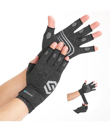 Duerer arthritis compression gloves with straps ladies men for RSI carpal tunnel rheumatism tendonal inflammation hand pain hand support fingerless gloves for computer gray m