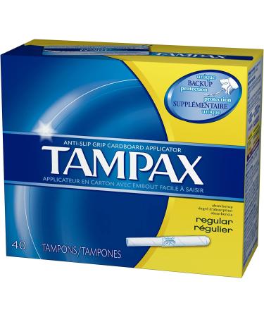 Tampax Regular Absorbency Tampons - 40 Count | Cardboard Applicator with LeakGuard Skirt | Unscented - Buy Online on GoSupps.com