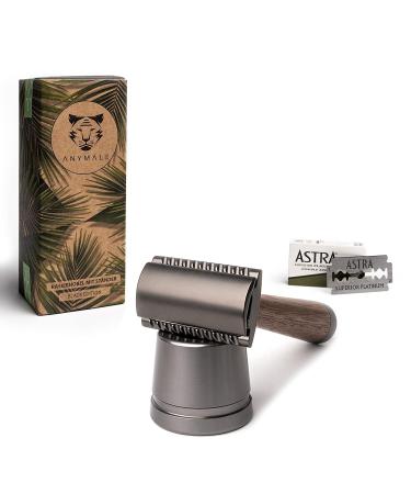 ANYMALE Walnut Wood Safety Razor Set | Eco-Friendly Zero Waste Razor for Men & Women | Includes Stand & 5 ASTRA Blades - Buy Online on GoSupps.com
