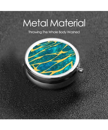 Metal Pill Box | Mini Travel Medicine Organizer | Azurite Teal & Gold Marble | Perfect for Purse & Pocket - Buy Online on GoSupps.com