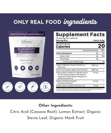 Elderberry Lemonade 3 In 1 Probiotic Complex 30 Stick Drink Mix with Prebiotics Probiotics & Postbiotics 5 Billion CFU Spore Strains + Lemon Extract Immune Gut & Digestive Support - Buy Online on GoSupps.com