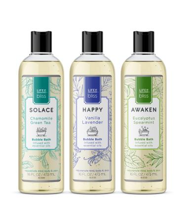 Life is Bliss | 3 Fresh & Soothing Scents | Variety Pack | Liquid Bubble Bath 16 fl oz