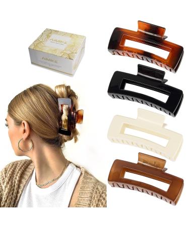 AIMIKE Large Hair Claw Clips 4.1 Inch, Acrylic Claw Hair Clips for Thick Hair, Strong Hold Rectangular Jaw Clips for Thin Hair, French Design Big Hair Clips for Women Girls - Nonslip Clip (4 Pcs) Large (4 Count)