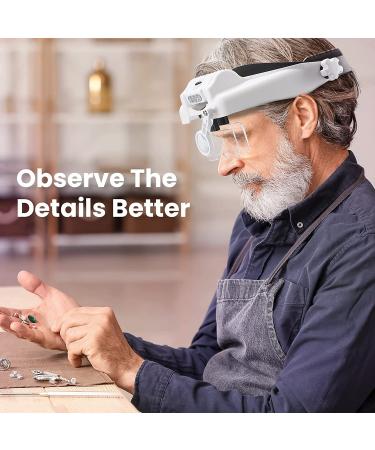 Elikliv Headband Magnifying Glass with Light 1X-14X Magnification | Rechargeable Handsfree Head Mount Loupe Tool - 6 Detachable Lens Visor for Close Work, Reading, Jewelry Craft, Repair - Style 1 - Buy Online on GoSupps.com