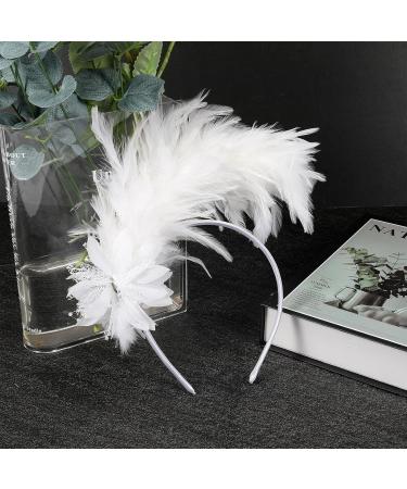 MWOOT Feather Headband 1920s Feathered Headpiece Roaring 20s Fascinators for Women Artificial Flower Feather Headwear Hair Accessories for Cocktail Wedding Prom Tea Party Decoration White - Buy Online on GoSupps.com