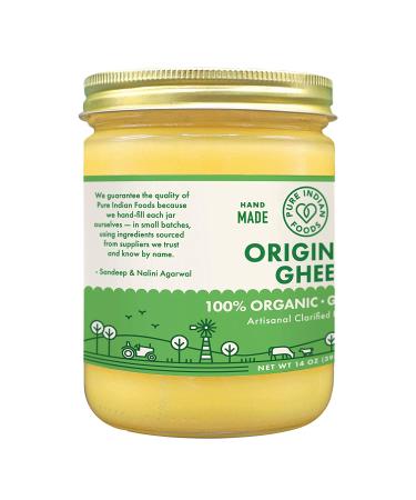 Pure Indian Foods Organic Grassfed Original Ghee 14 oz - Pasture Raised, Gluten-Free, Non-GMO, Paleo & Keto-Friendly Cooking Fat - Clarified Butter (16 fl oz) - Buy Online on GoSupps.com