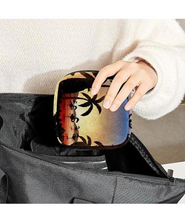 Flamingo Coconut Tree River Silhouette Sanitary Napkin Storage Bag - Portable Period Pouch for Women and Teens - Multi-colored - Buy Online on GoSupps.com