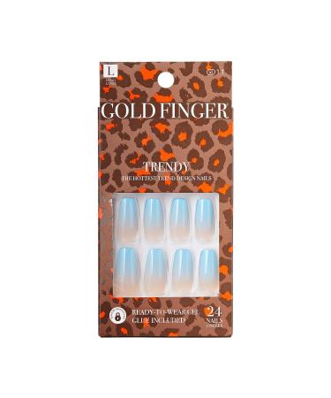 Gold Finger Full Cover Nails Gel Glam Ready to Wear Gel Manicure Long Nails  Glue Included GF98