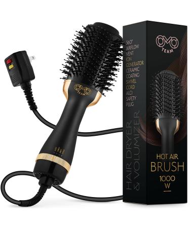 Professional Blowout Hair Dryer Brush, Black Gold Dryer and Volumizer, Hot Air Brush for Women, 75MM Oval Shape