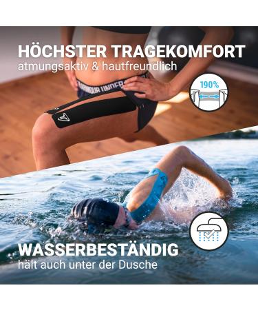 TrueTape Kinesiology Tapes - 40 Stripes (25cm x 5cm) | Waterproof Elastic Skin-Friendly | Blue & Black Sport Tapes | Shop Now for International Shipping - Buy Online on GoSupps.com