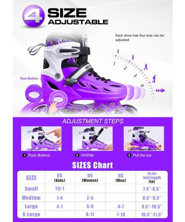 METROLLER Adjustable Inline Skates | Light Up Wheels | Beginner Skates for Kids & Adults | Purple | Sizes 4-7 US - Buy Online on GoSupps.com