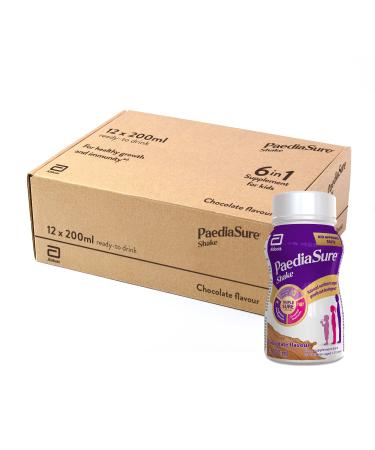 PaediaSure Shake Ready-To-Drink Bottles 12 x 200ml Chocolate Flavour Supplement for Kids with 26 Vitamins and Minerals Vitamin D Iron and Protein Supports Kids Healthy Growth and Immunity