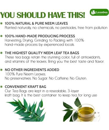 Lavendium Premium 40 Neem Leaf Tea Bags 100% Natural and Pure from Neem Leaves. Loose Leaf Neem Herbal Tea. Neem Leaf Tea. No Sugar No Caffeine No Gluten Vegan. Neem 40 Bags - Buy Online on GoSupps.com