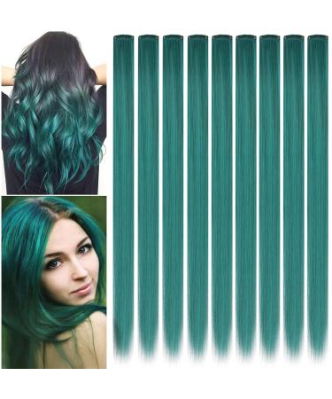 Zhaowwei 9 piece Princess Green Hair extensions Multi-colors Party highlights striped Synthetic hair parts clip-in/clip on colored hair extensions (dark blue) dark green - Buy Online on GoSupps.com