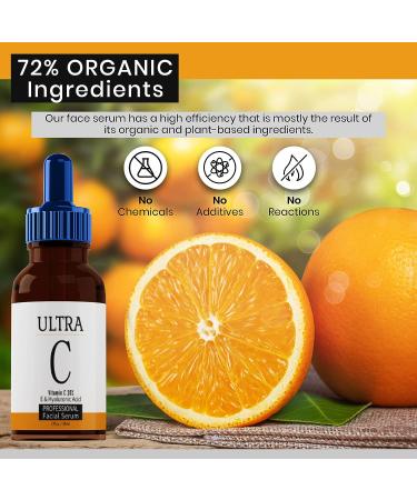 ULTRA Vitamin C & Hyaluronic Acid Face Serum - Hydrating Anti-Aging Serum with 20% Vitamin C for Reduction of Wrinkles, Fine Lines, and Dark Spots - Buy Online on GoSupps.com