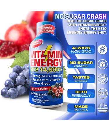 Vitamin Energy B12 Shots Acai Pomegranate Flavor - 12 Pack, 1.93 Fl Oz Each - Up to 7 Hours of Energy - Buy Online on GoSupps.com